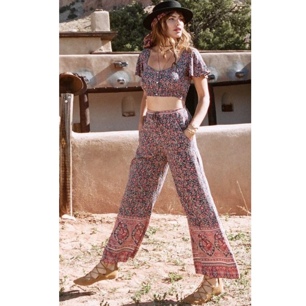 Spell & The Gypsy Jasmine Palazzo Pants XS Floral Wide Leg Boho Hippie Festival